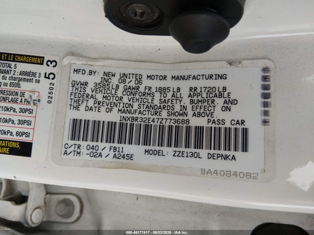 Продажа на аукционе авто 2007 Toyota Corolla Le, vin: 1NXBR32E47Z773688, номер лота: 46177417