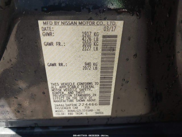 Aukcja sprzedaży 2017 Nissan Altima 2.5 S, vin: 1N4AL3AP1HC224466, numer aukcji: 46177419