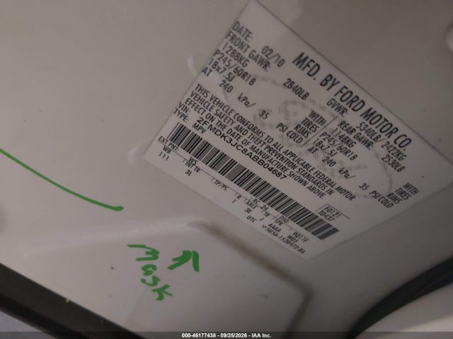2010 Ford Edge Sel მანქანა იყიდება აუქციონზე, vin: 2FMDK3JC8ABB04687, აუქციონის ნომერი: 46177438