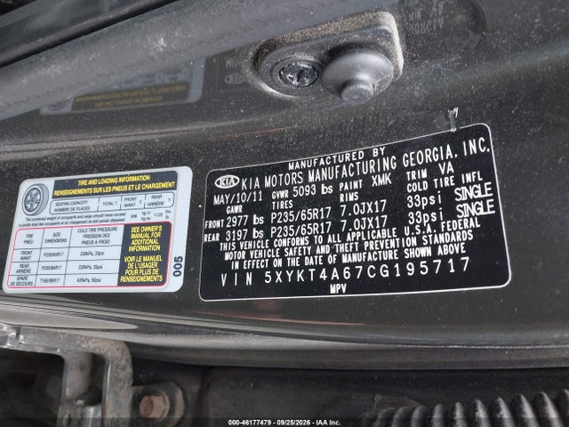 Продаж на аукціоні авто 2012 Kia Sorento Lx, vin: 5XYKT4A67CG195717, номер лоту: 46177479