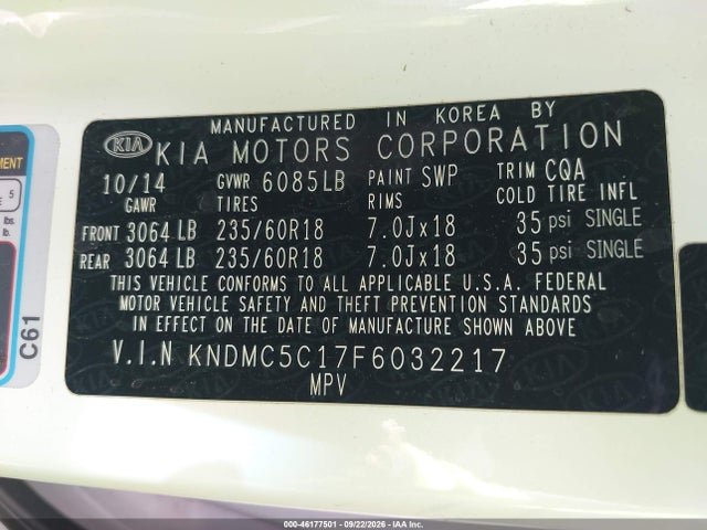 Продажа на аукционе авто 2015 Kia Sedona Sx, vin: KNDMC5C17F6032217, номер лота: 46177501