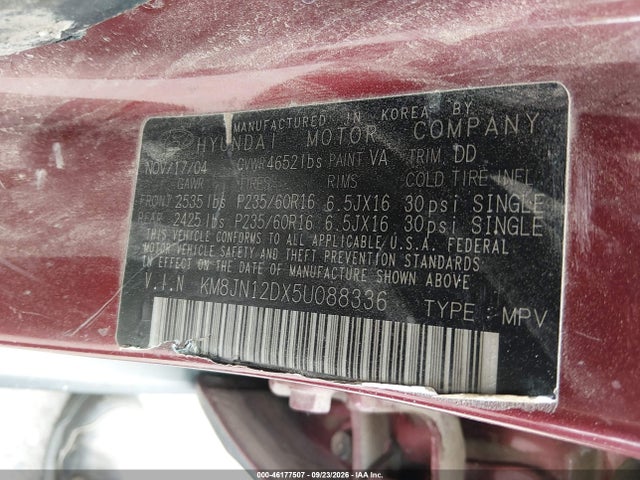 Продажа на аукционе авто 2005 Hyundai Tucson Gls/lx, vin: KM8JN12DX5U088336, номер лота: 46177507