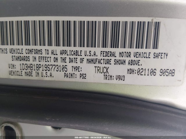 46177555 :رقم المزاد ، 1D3HB18P19S773105 vin ، 2009 Dodge Ram 1500 Slt/sport/trx مزاد بيع