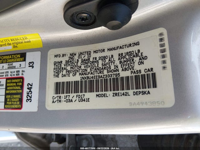 Продаж на аукціоні авто 2010 Toyota Corolla S, vin: 1NXBU4EE9AZ333795, номер лоту: 46177558