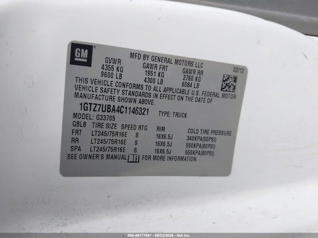 Продаж на аукціоні авто 2012 Gmc Savana 3500 Work Van, vin: 1GTZ7UBA4C1146321, номер лоту: 46177597