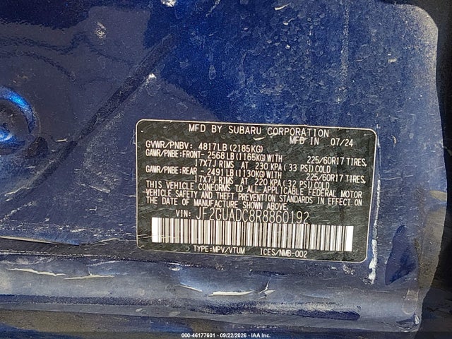 Aukcja sprzedaży 2024 Subaru Crosstrek Premium, vin: JF2GUADC8R8860192, numer aukcji: 46177601