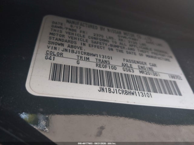46177603 :رقم المزاد ، JN1BJ1CR8HW113101 vin ، 2017 Nissan Rogue Sport Sv مزاد بيع