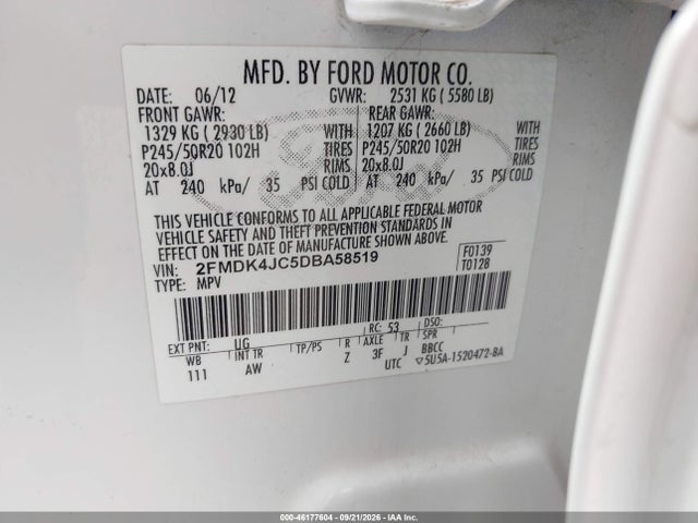 Aukcja sprzedaży 2013 Ford Edge Sel, vin: 2FMDK4JC5DBA58519, numer aukcji: 46177604