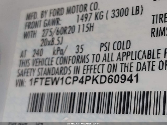 2023 Ford F-150 Xl მანქანა იყიდება აუქციონზე, vin: 1FTEW1CP4PKD60941, აუქციონის ნომერი: 46177628