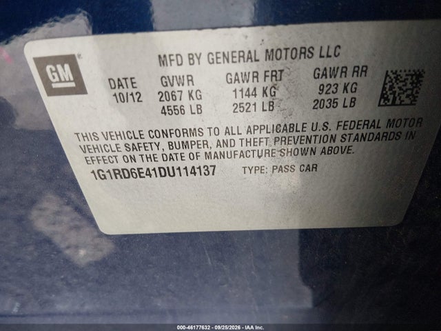 Продажа на аукционе авто 2013 Chevrolet Volt, vin: 1G1RD6E41DU114137, номер лота: 46177632