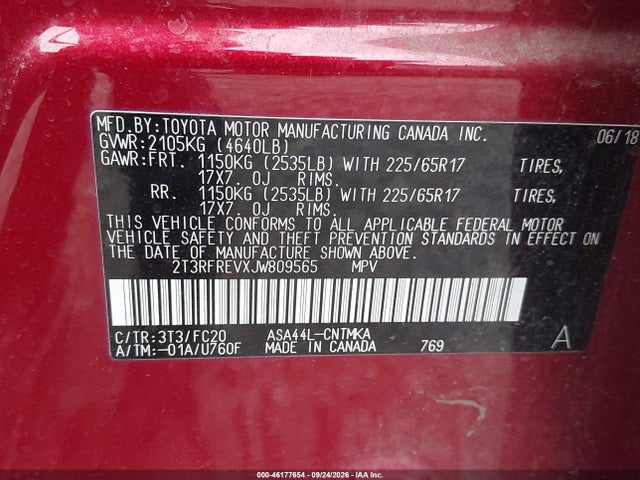 Toyota Rav4 Xle 2018 2T3RFREVXJW809565 Image 9