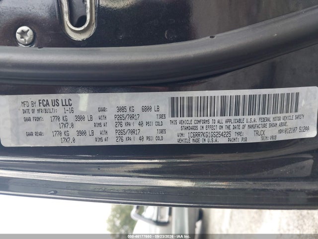 46177660 :رقم المزاد ، 1C6RR7KG1GS254225 vin ، 2016 Ram 1500 Tradesman مزاد بيع