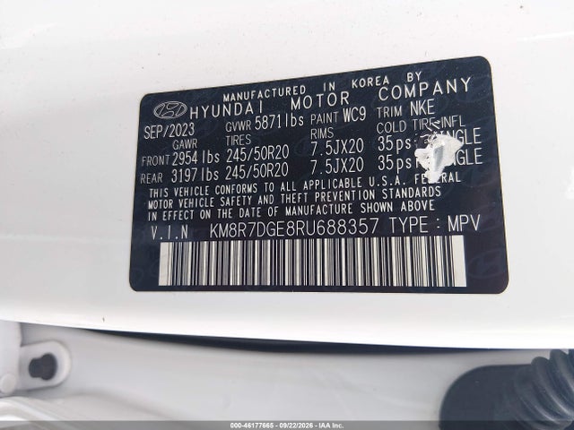Aukcja sprzedaży 2024 Hyundai Palisade Calligraphy Night Edition, vin: KM8R7DGE8RU688357, numer aukcji: 46177665