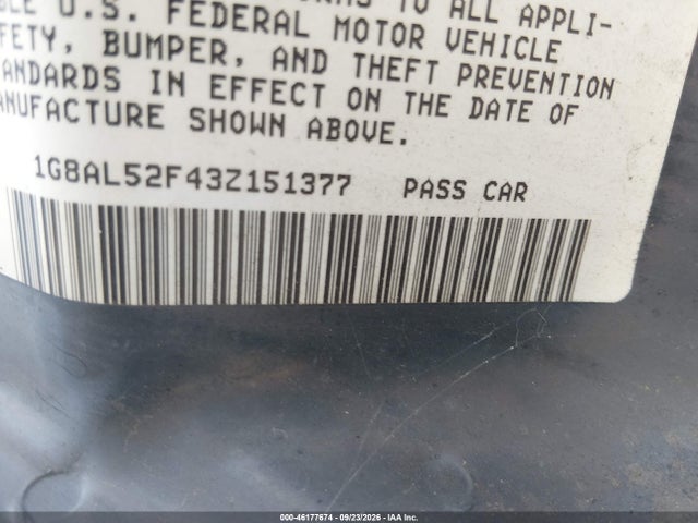 Aukcja sprzedaży 2003 Saturn Ion 3, vin: 1G8AL52F43Z151377, numer aukcji: 46177674