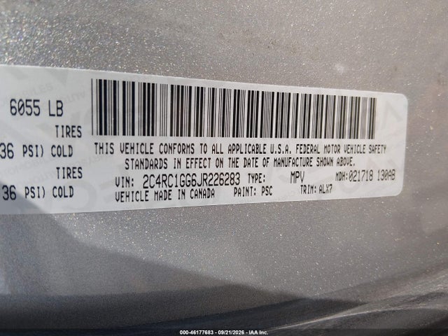 46177683 :رقم المزاد ، 2C4RC1GG6JR226283 vin ، 2018 Chrysler Pacifica Limited مزاد بيع
