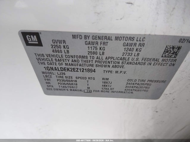 Продажа на аукционе авто 2014 Chevrolet Equinox Ltz, vin: 1GNALDEK2EZ121894, номер лота: 46177686