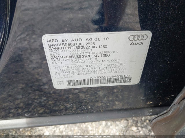 2011 Audi Q5 3.2 Premium Plus მანქანა იყიდება აუქციონზე, vin: WA1DKAFP3BA006193, აუქციონის ნომერი: 46177694