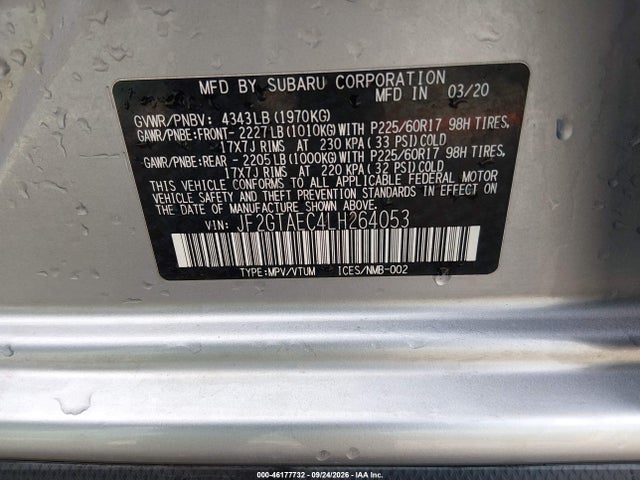 Aukcja sprzedaży 2020 Subaru Crosstrek Premium, vin: JF2GTAEC4LH264053, numer aukcji: 46177732