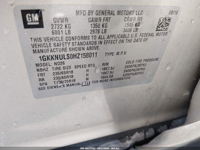 GMC Acadia Slt-1 2017 1GKKNULS0HZ158011 Image 9