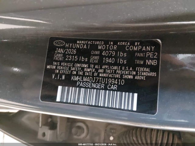 2026 Hyundai Elantra Hybrid Blue მანქანა იყიდება აუქციონზე, vin: KMHLM4DJ7TU199410, აუქციონის ნომერი: 46177753