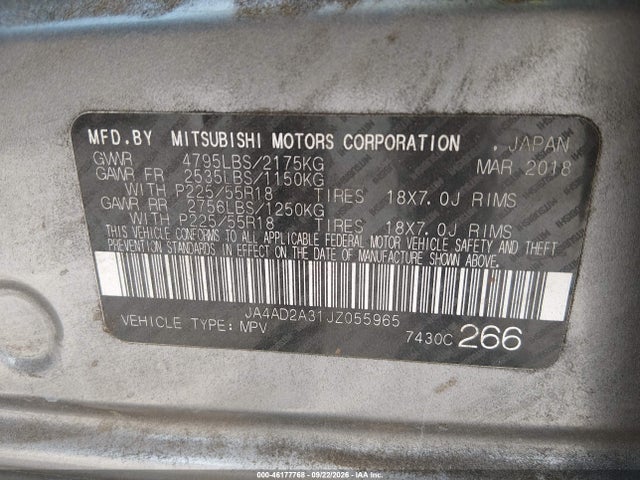 Продажа на аукционе авто 2018 Mitsubishi Outlander Es, vin: JA4AD2A31JZ055965, номер лота: 46177768
