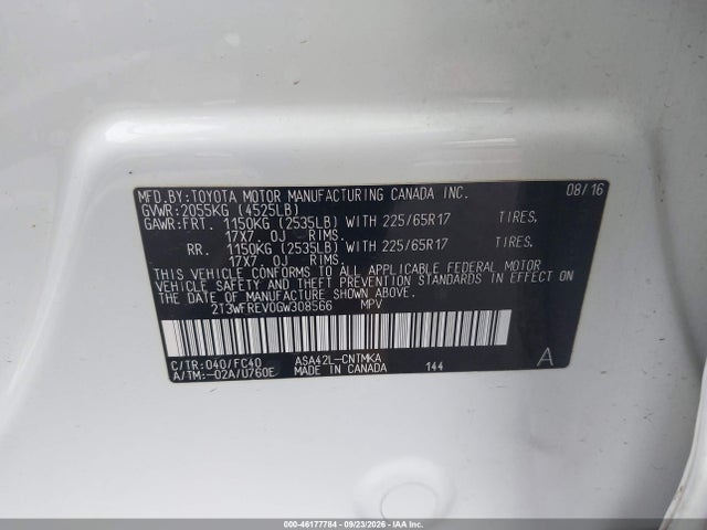 Toyota Rav4 Xle 2016 2T3WFREV0GW308566 Image 9