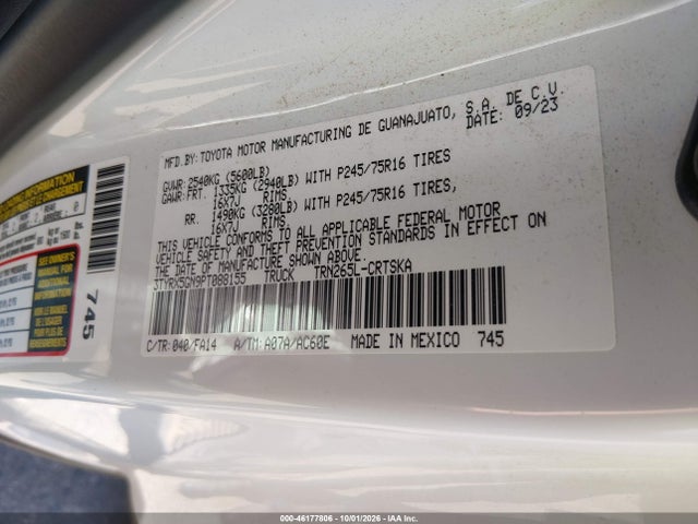 46177806 :رقم المزاد ، 3TYRX5GN9PT088155 vin ، 2023 Toyota Tacoma Sr مزاد بيع