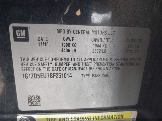 46177809 :رقم المزاد ، 1G1ZD5EU7BF251014 vin ، 2011 Chevrolet Malibu 2lt مزاد بيع