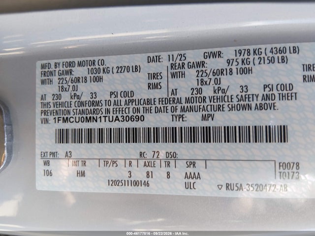 Продаж на аукціоні авто 2026 Ford Escape St-line, vin: 1FMCU0MN1TUA30690, номер лоту: 46177816