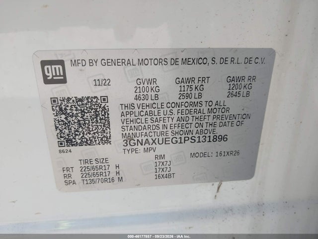 46177857 :رقم المزاد ، 3GNAXUEG1PS131896 vin ، 2023 Chevrolet Equinox Awd Lt مزاد بيع