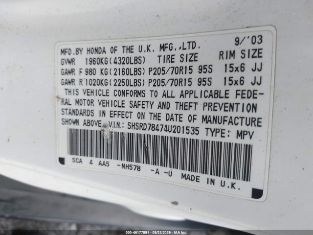 Продажа на аукционе авто 2004 Honda Cr-v Lx, vin: SHSRD78474U201535, номер лота: 46177891