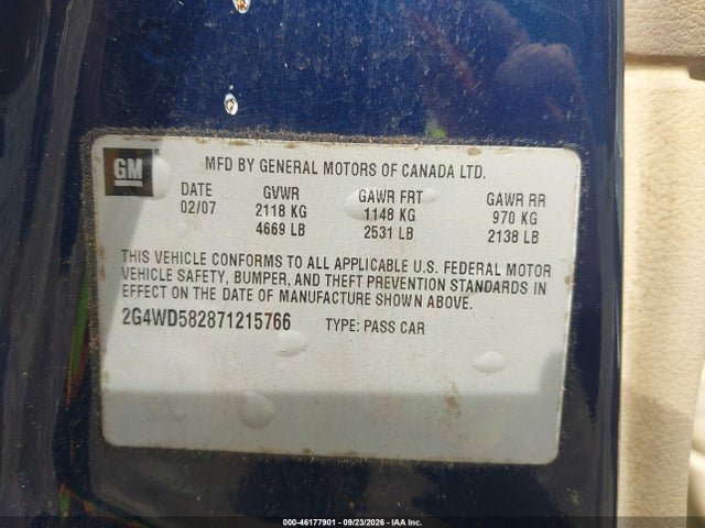 Продажа на аукционе авто 2007 Buick Lacrosse Cxl, vin: 2G4WD582871215766, номер лота: 46177901