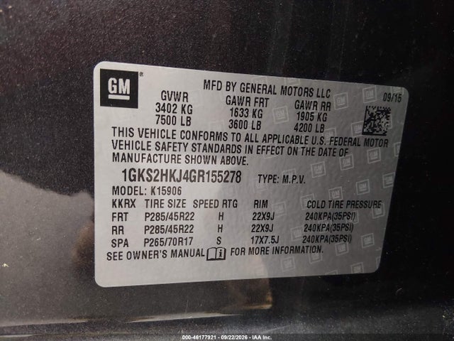 Продажа на аукционе авто 2016 Gmc Yukon Xl Denali, vin: 1GKS2HKJ4GR155278, номер лота: 46177921