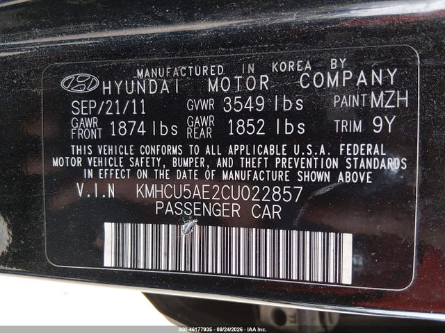 Aukcja sprzedaży 2012 Hyundai Accent Se, vin: KMHCU5AE2CU022857, numer aukcji: 46177935