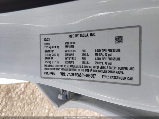 Продаж на аукціоні авто 2023 Tesla Model 3 Rear-wheel Drive, vin: 5YJ3E1EA8PF493007, номер лоту: 46177945