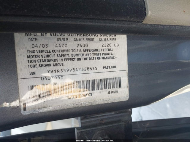 Aukcja sprzedaży 2004 Volvo S60 2.5t, vin: YV1RS59V842328655, numer aukcji: 46177986