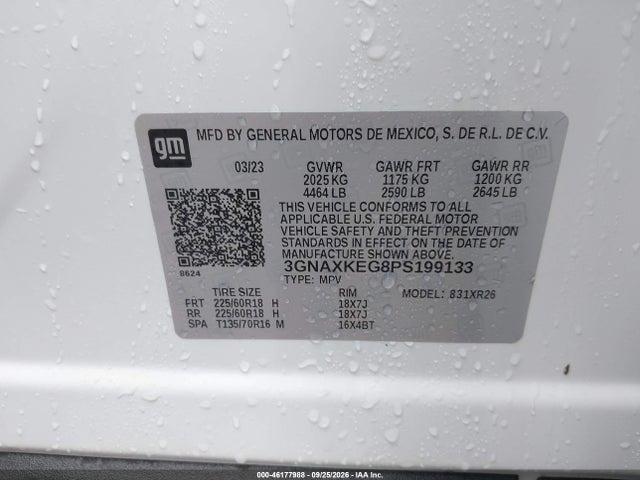 Aukcja sprzedaży 2023 Chevrolet Equinox Fwd Lt, vin: 3GNAXKEG8PS199133, numer aukcji: 46177988