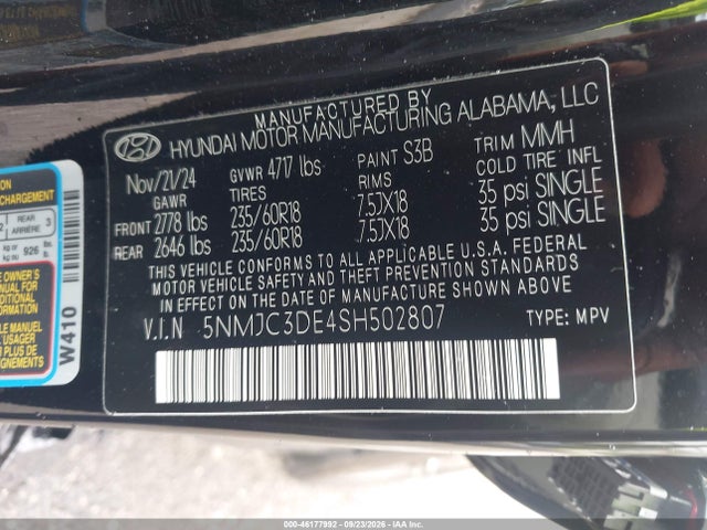 Продажа на аукционе авто 2025 Hyundai Tucson Sel Convenience, vin: 5NMJC3DE4SH502807, номер лота: 46177992