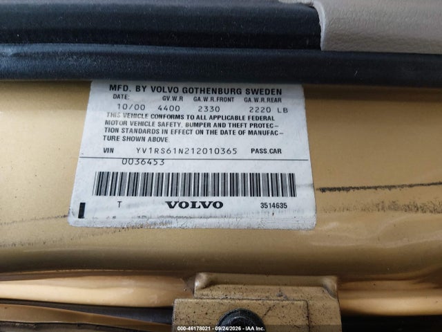 Продажа на аукционе авто 2001 Volvo S60 2.4, vin: YV1RS61N212010365, номер лота: 46178021