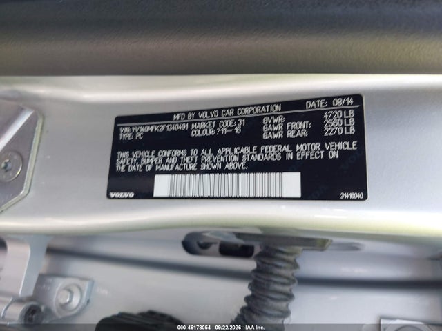 46178054 :رقم المزاد ، YV140MFK2F1340491 vin ، 2015 Volvo S60 T5 Premier مزاد بيع