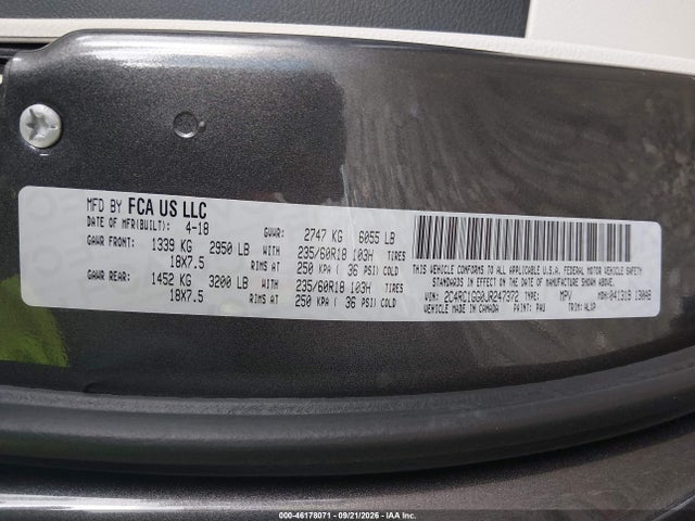 Продажа на аукционе авто 2018 Chrysler Pacifica Limited, vin: 2C4RC1GG0JR247372, номер лота: 46178071