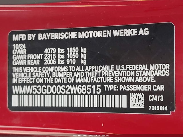 46178081 :رقم المزاد ، WMW53GD00S2W68515 vin ، 2025 Mini Hardtop Cooper S مزاد بيع