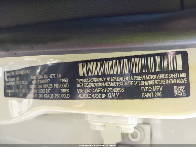 Aukcja sprzedaży 2017 Jeep Renegade Latitude Fwd, vin: ZACCJABB1HPE40698, numer aukcji: 46178096