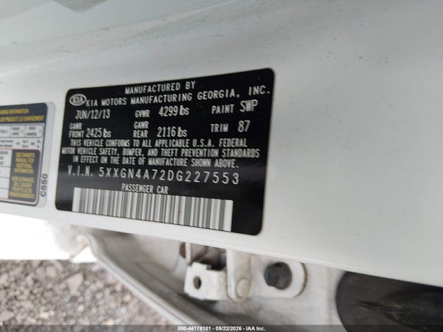 2013 Kia Optima Ex მანქანა იყიდება აუქციონზე, vin: 5XXGN4A72DG227553, აუქციონის ნომერი: 46178101