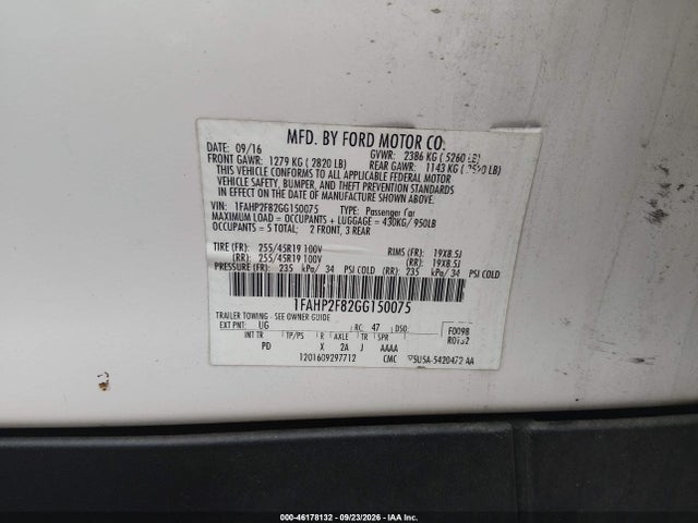 1FAHP2F82GG150075 Ford Taurus Limited
