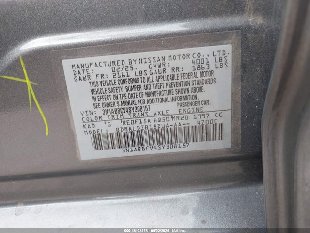 Продажа на аукционе авто 2025 Nissan Sentra Sv, vin: 3N1AB8CV4SY308157, номер лота: 46178138