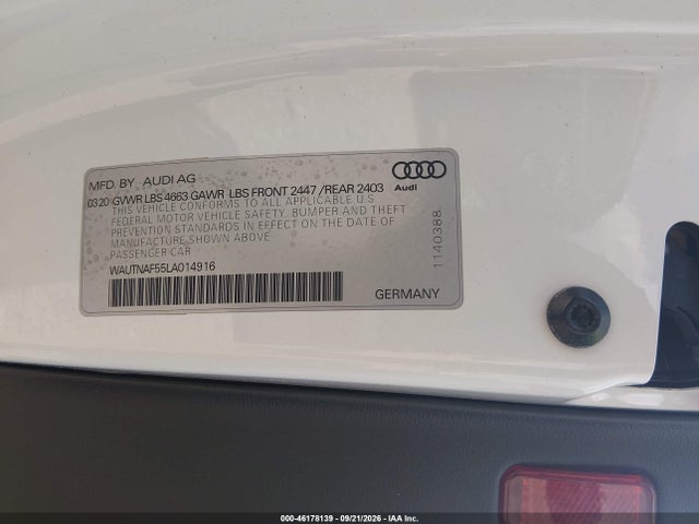 Auction sale of the 2020 Audi A5 Premium Plus 45 Tfsi Quattro S Tronic, vin: WAUTNAF55LA014916, lot number: 46178139