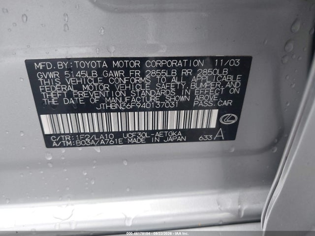 Продажа на аукционе авто 2004 Lexus Ls 430, vin: JTHBN36F940137031, номер лота: 46178154