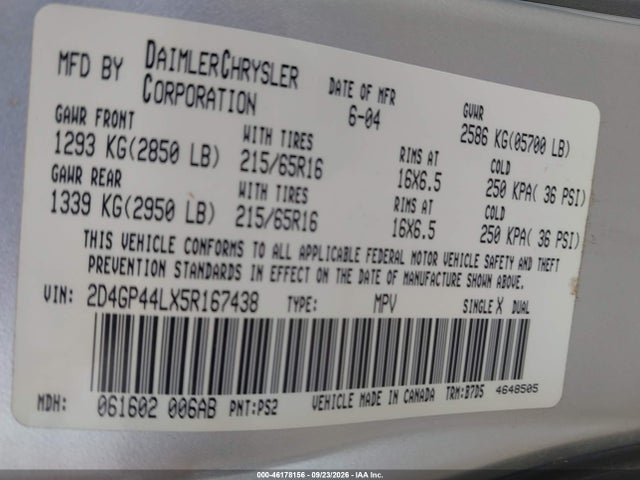 Aukcja sprzedaży 2005 Dodge Grand Caravan Sxt, vin: 2D4GP44LX5R167438, numer aukcji: 46178156