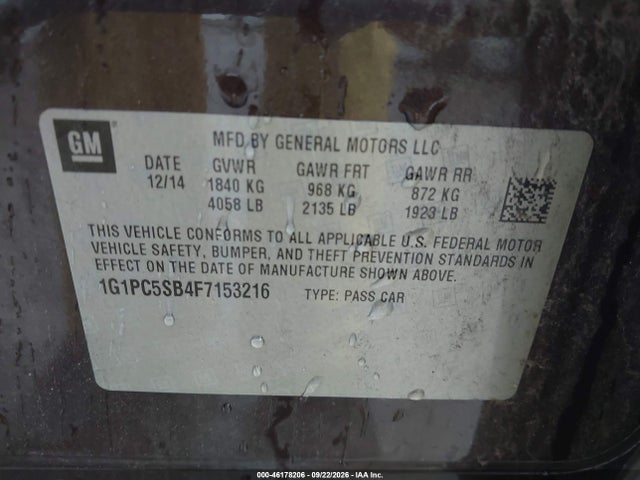 Продаж на аукціоні авто 2015 Chevrolet Cruze 1lt Auto, vin: 1G1PC5SB4F7153216, номер лоту: 46178206